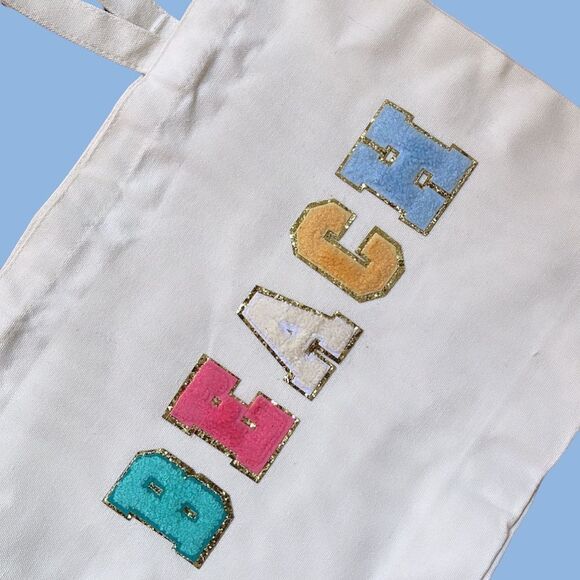 NWT Wool + Pepper Co. BEACH Varsity Letter Patch Tote Bag - Picture 4 of 5